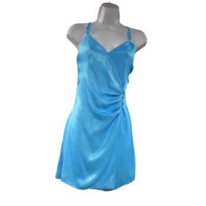 Zara Blue Satin Slip Dress  Strappy V-Neck Mini Size Medium